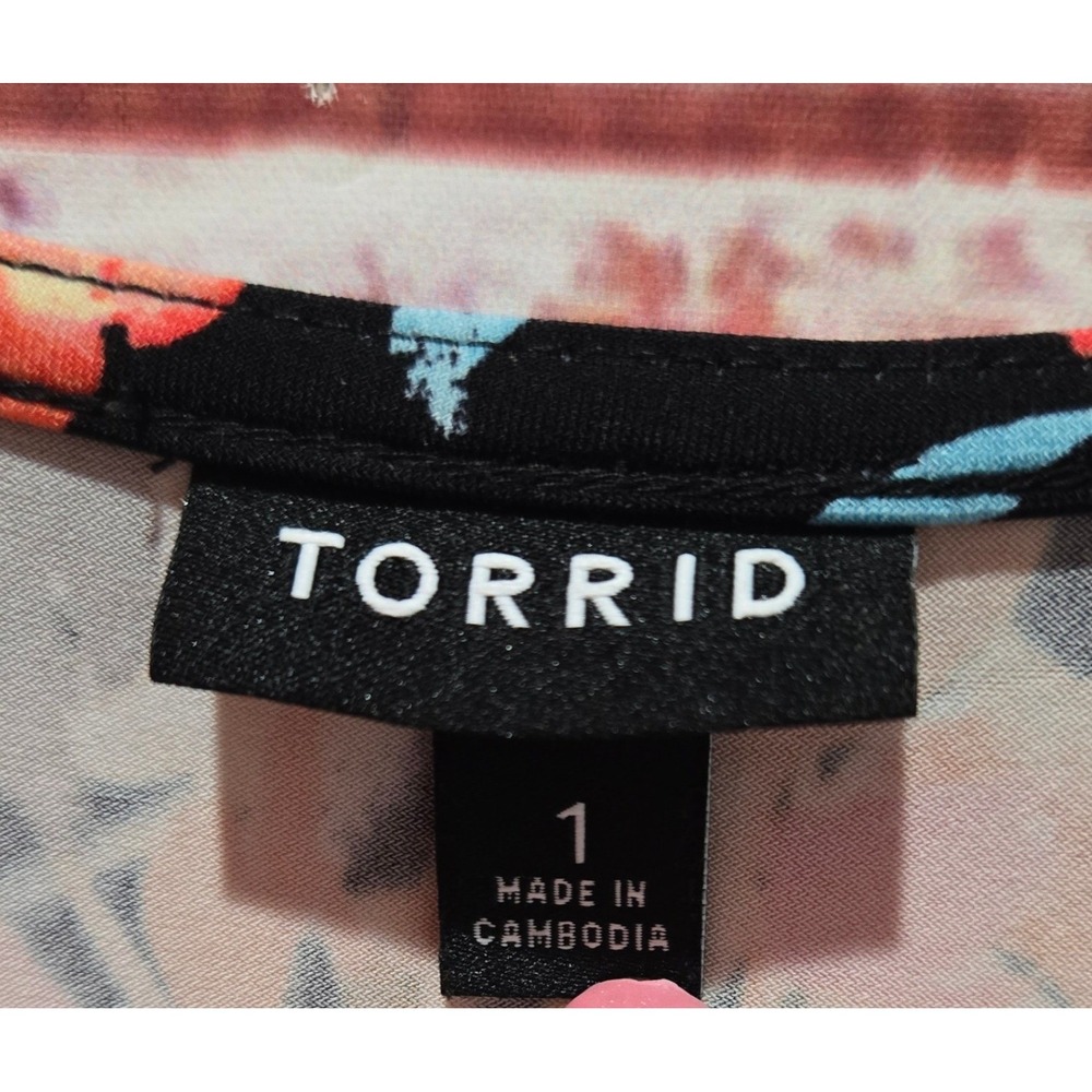 Torrid Women's Boho Floral Faux Wrap Midi Dress Black Multi Short Sleeve Size 1 - Picture 4 of 6